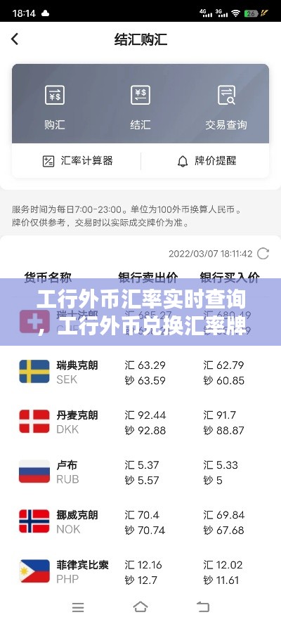 工行外币汇率实时查询，工行外币兑换汇率牌价 
