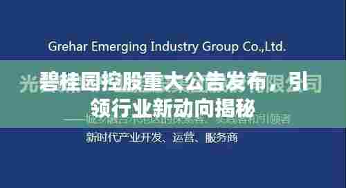 碧桂园控股重大公告发布,引领行业新动向揭秘