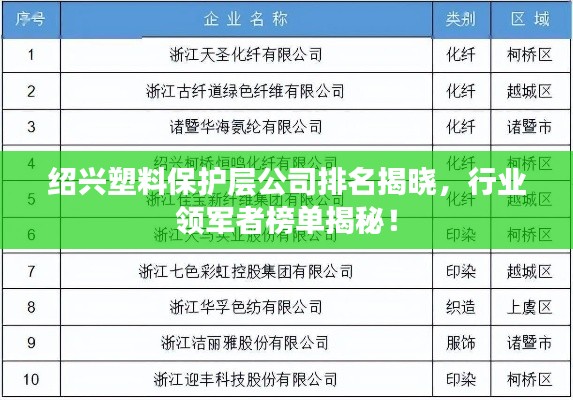 绍兴塑料保护层公司排名揭晓,行业领军者榜单揭秘!