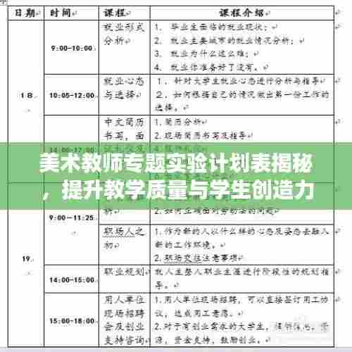 美术教师专题实验计划表揭秘,提升教学质量与学生创造力的完美融合方案!