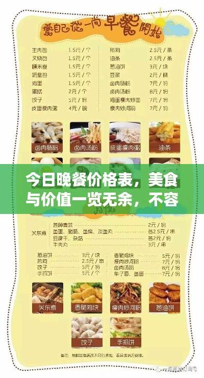今日晚餐价格表,美食与价值一览无余,不容错过!