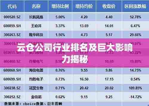 云仓公司行业排名及巨大影响力揭秘