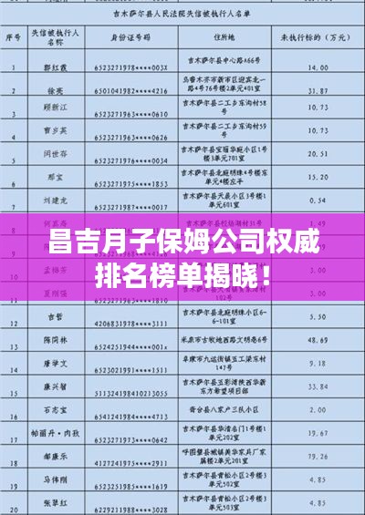 昌吉月子保姆公司权威排名榜单揭晓!